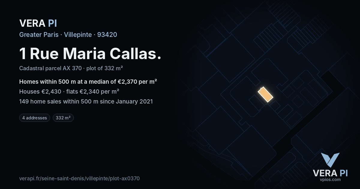 1 Rue Maria Callas, Villepinte at night – the plot lit, the parcels around coloured by the prices near them