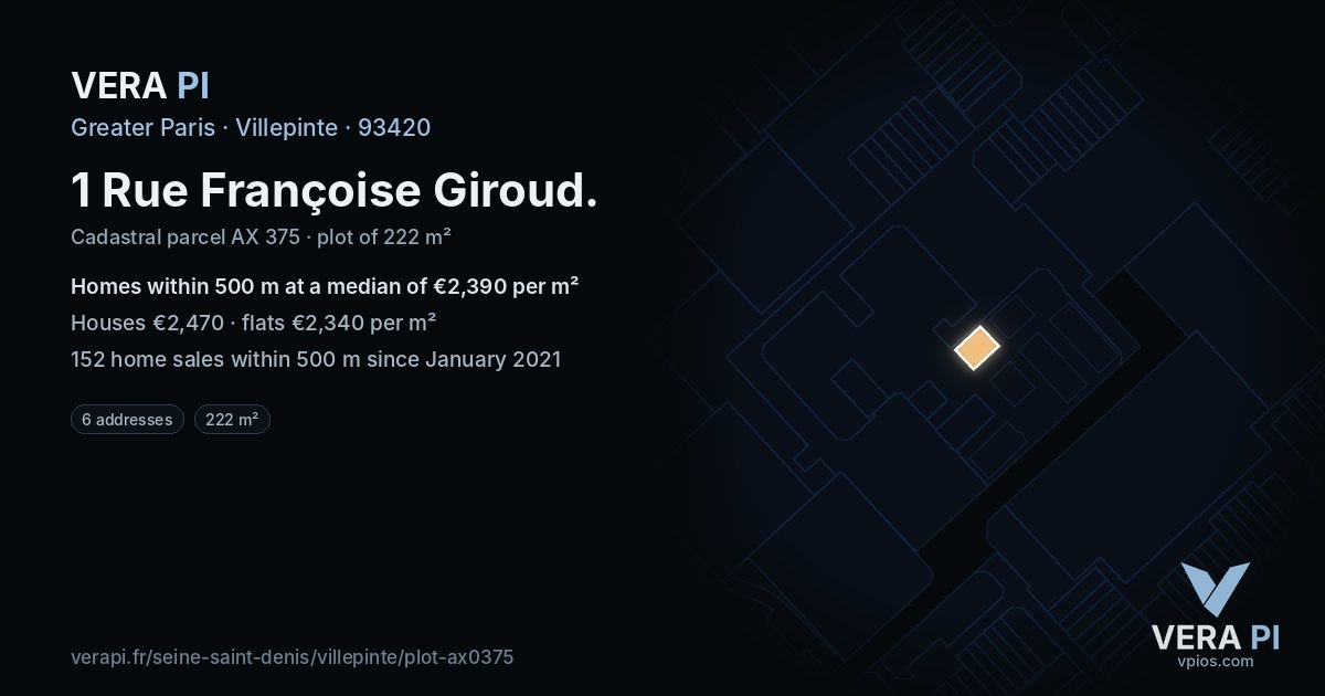 1 Rue Françoise Giroud, Villepinte at night – the plot lit, the parcels around coloured by the prices near them