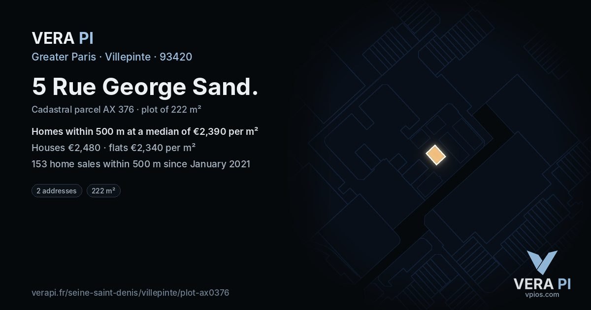 5 Rue George Sand, Villepinte at night – the plot lit, the parcels around coloured by the prices near them
