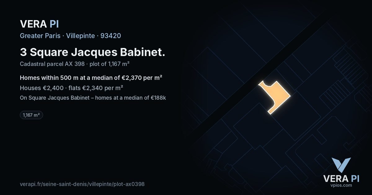 3 Square Jacques Babinet, Villepinte at night – the plot lit, the parcels around coloured by the prices near them