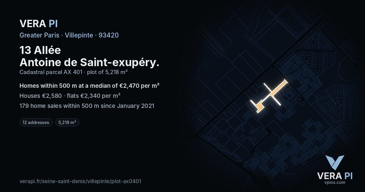 13 Allée Antoine de Saint-exupéry, Villepinte at night – the plot lit, the parcels around coloured by the prices near them