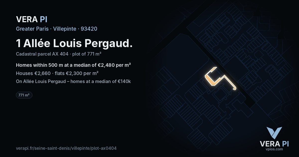 1 Allée Louis Pergaud, Villepinte at night – the plot lit, the parcels around coloured by the prices near them