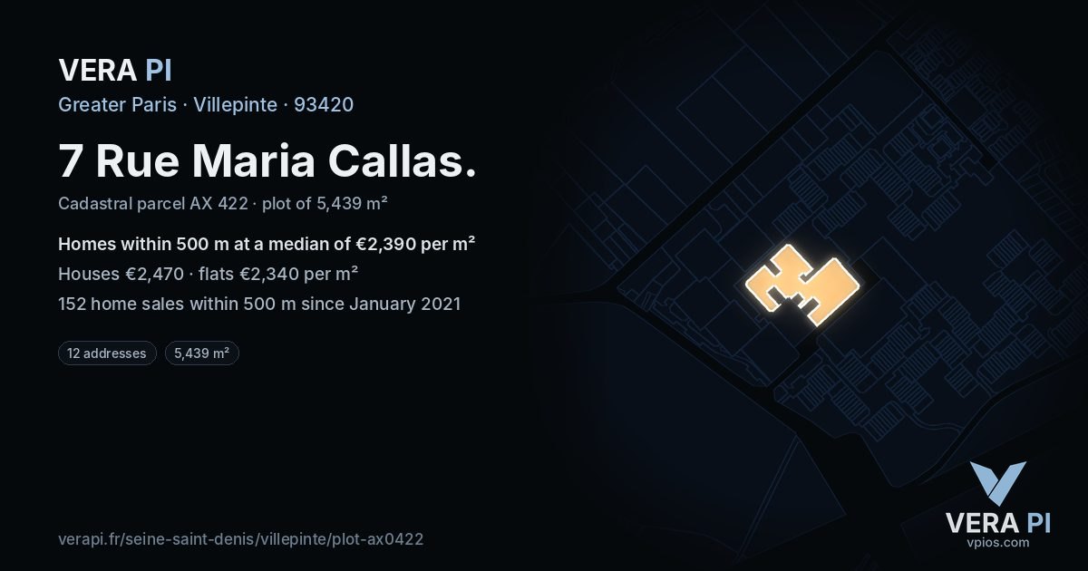 7 Rue Maria Callas, Villepinte at night – the plot lit, the parcels around coloured by the prices near them