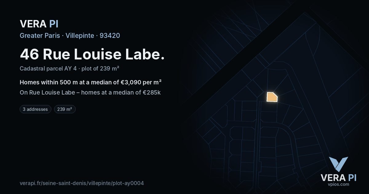 46 Rue Louise Labe, Villepinte at night – the plot lit, the parcels around coloured by the prices near them