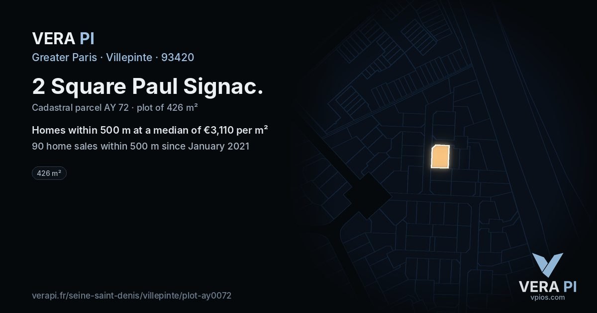 2 Square Paul Signac, Villepinte at night – the plot lit, the parcels around coloured by the prices near them