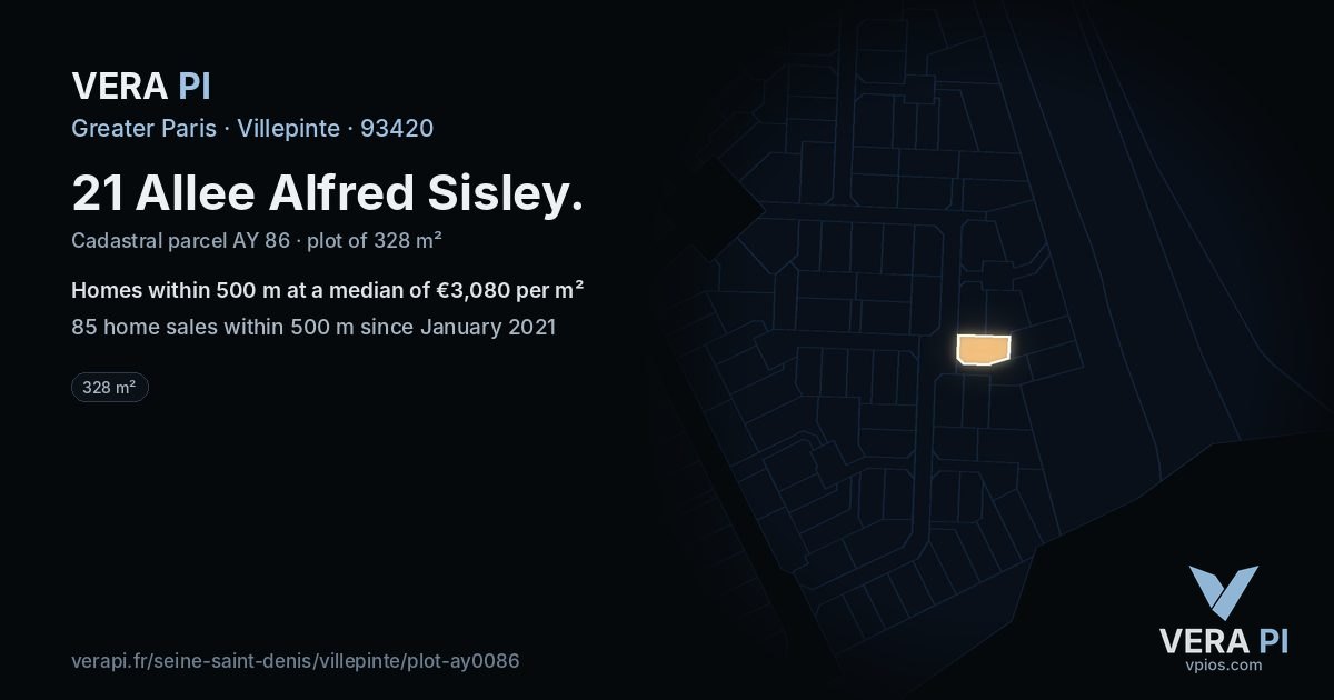 21 Allee Alfred Sisley, Villepinte at night – the plot lit, the parcels around coloured by the prices near them