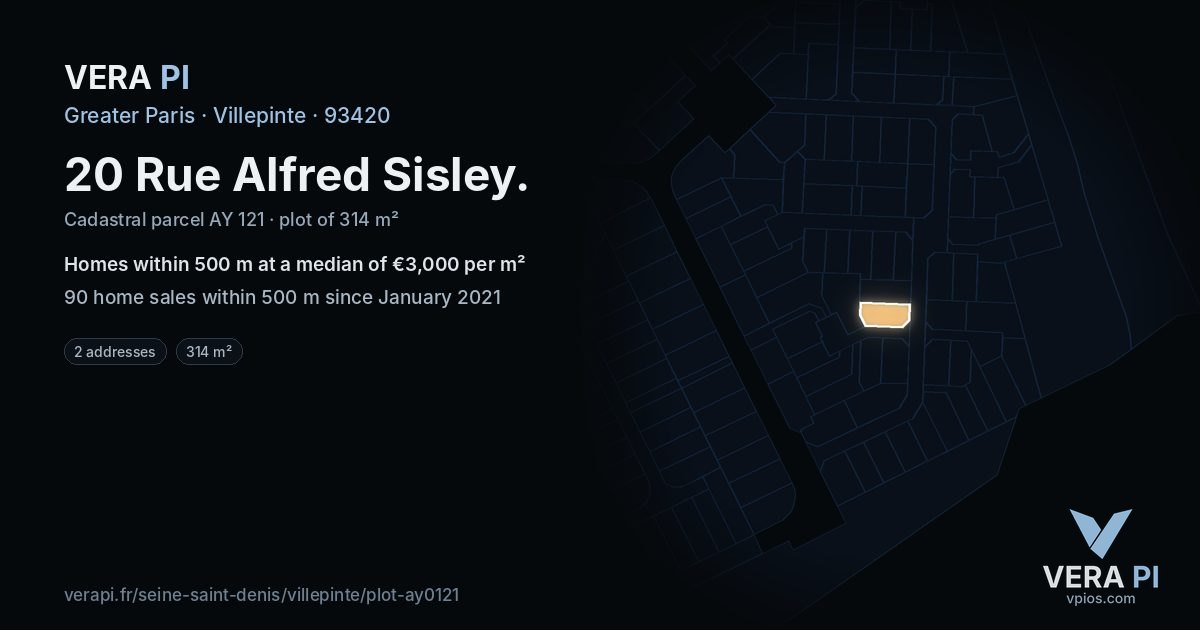 20 Rue Alfred Sisley, Villepinte at night – the plot lit, the parcels around coloured by the prices near them