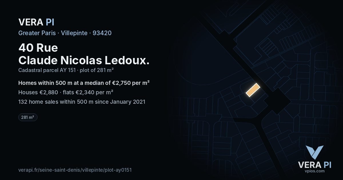 40 Rue Claude Nicolas Ledoux, Villepinte at night – the plot lit, the parcels around coloured by the prices near them