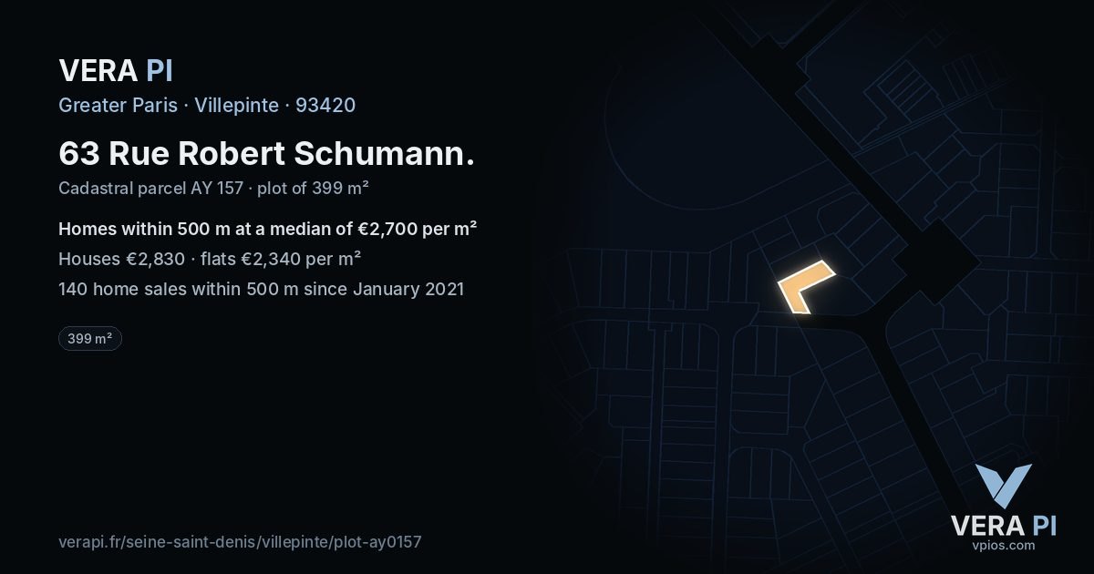 63 Rue Robert Schumann, Villepinte at night – the plot lit, the parcels around coloured by the prices near them