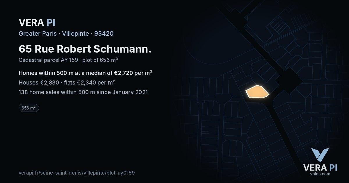 65 Rue Robert Schumann, Villepinte at night – the plot lit, the parcels around coloured by the prices near them