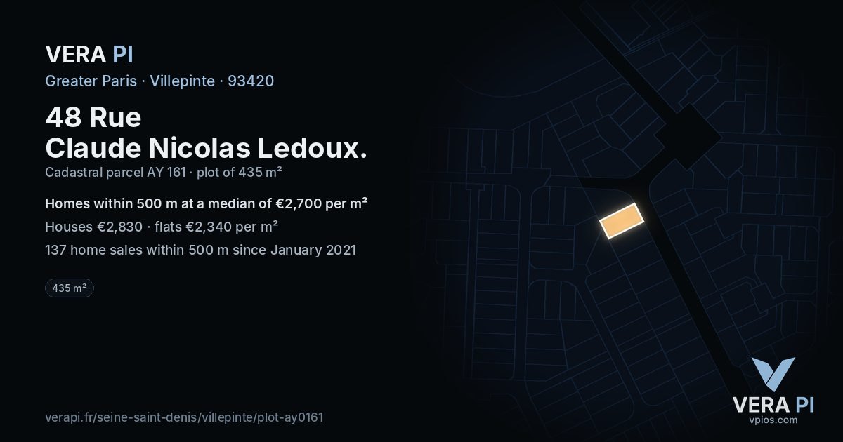 48 Rue Claude Nicolas Ledoux, Villepinte at night – the plot lit, the parcels around coloured by the prices near them