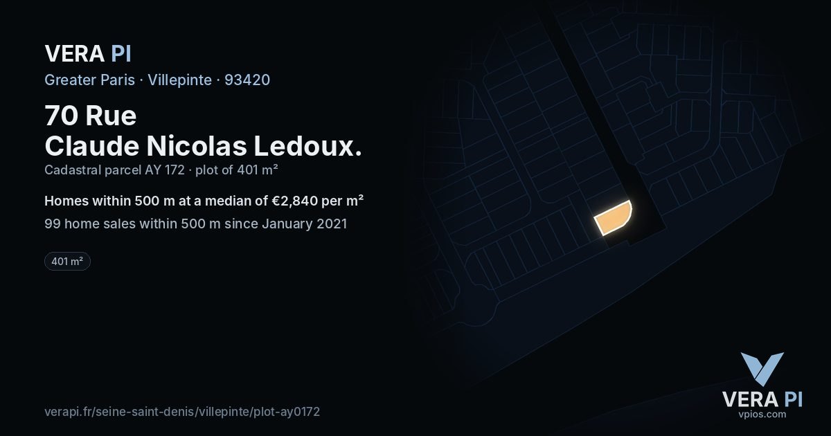 70 Rue Claude Nicolas Ledoux, Villepinte at night – the plot lit, the parcels around coloured by the prices near them