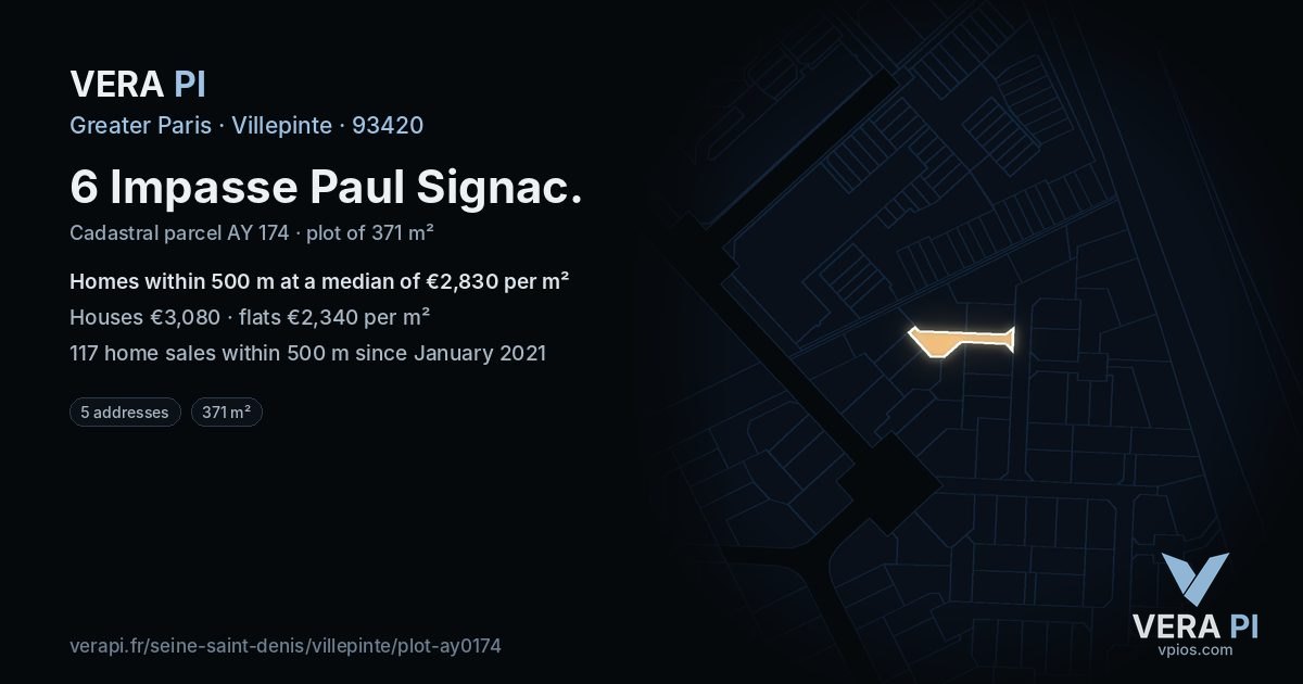 6 Impasse Paul Signac, Villepinte at night – the plot lit, the parcels around coloured by the prices near them