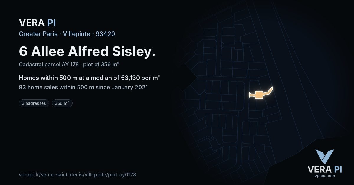 6 Allee Alfred Sisley, Villepinte at night – the plot lit, the parcels around coloured by the prices near them
