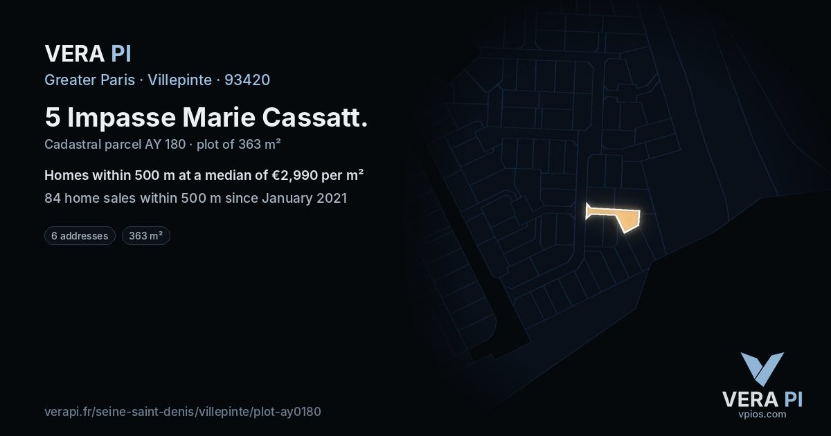 5 Impasse Marie Cassatt, Villepinte at night – the plot lit, the parcels around coloured by the prices near them