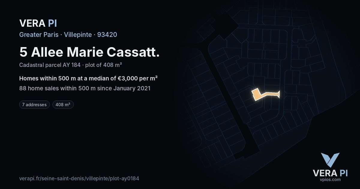 5 Allee Marie Cassatt, Villepinte at night – the plot lit, the parcels around coloured by the prices near them