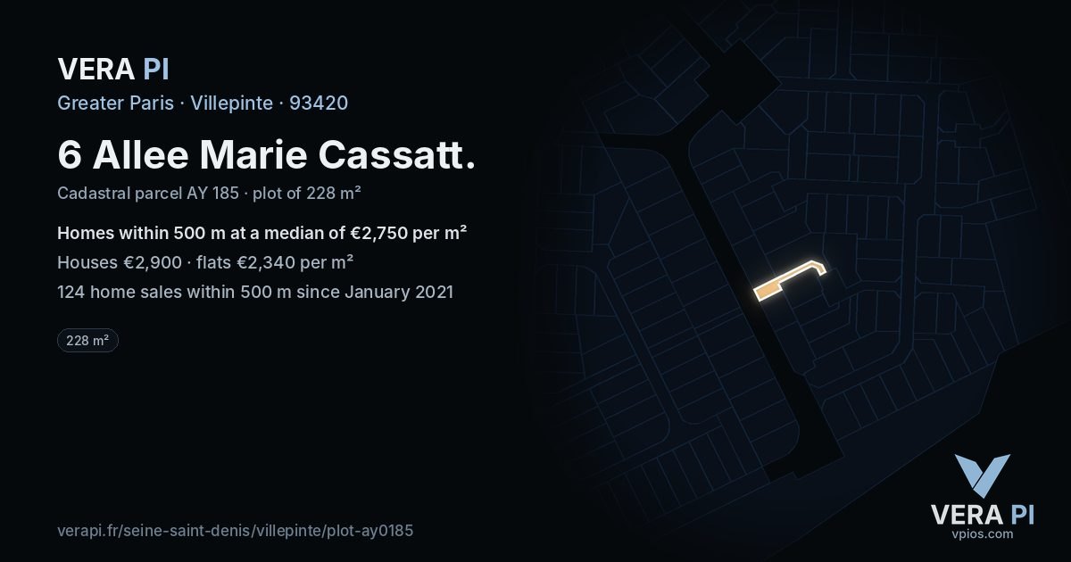 6 Allee Marie Cassatt, Villepinte at night – the plot lit, the parcels around coloured by the prices near them