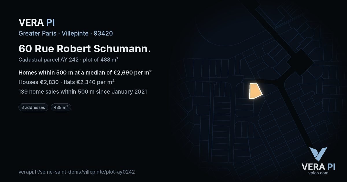 60 Rue Robert Schumann, Villepinte at night – the plot lit, the parcels around coloured by the prices near them