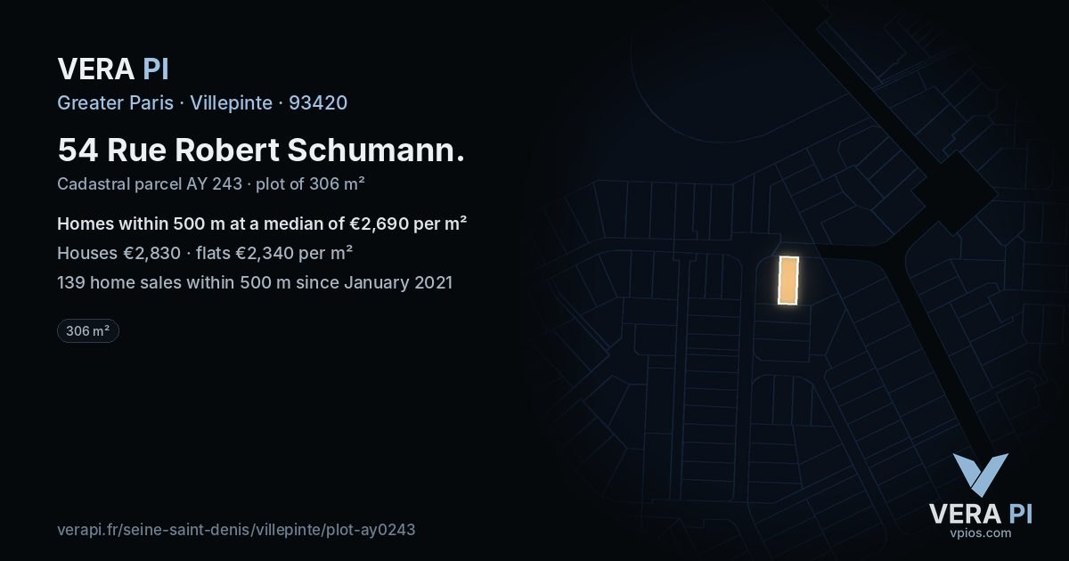 54 Rue Robert Schumann, Villepinte at night – the plot lit, the parcels around coloured by the prices near them