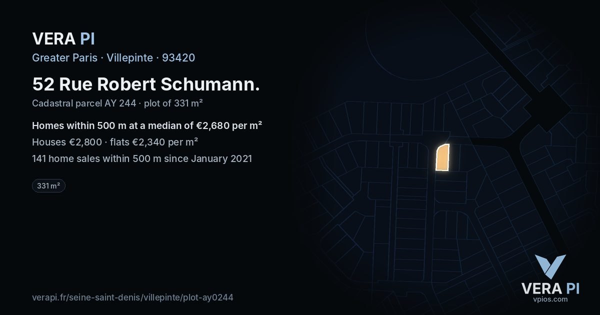 52 Rue Robert Schumann, Villepinte at night – the plot lit, the parcels around coloured by the prices near them