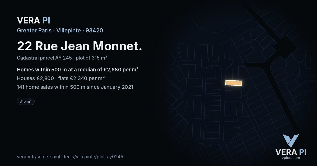 22 Rue Jean Monnet, Villepinte at night – the plot lit, the parcels around coloured by the prices near them