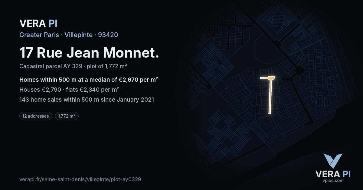 17 Rue Jean Monnet, Villepinte at night – the plot lit, the parcels around coloured by the prices near them