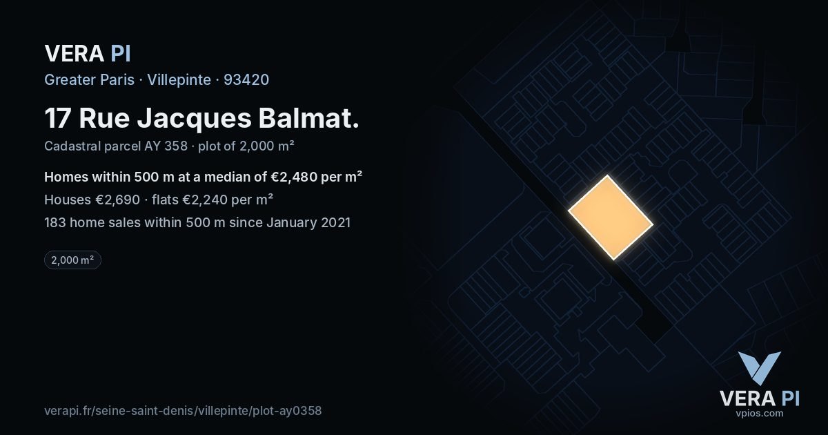 17 Rue Jacques Balmat, Villepinte at night – the plot lit, the parcels around coloured by the prices near them