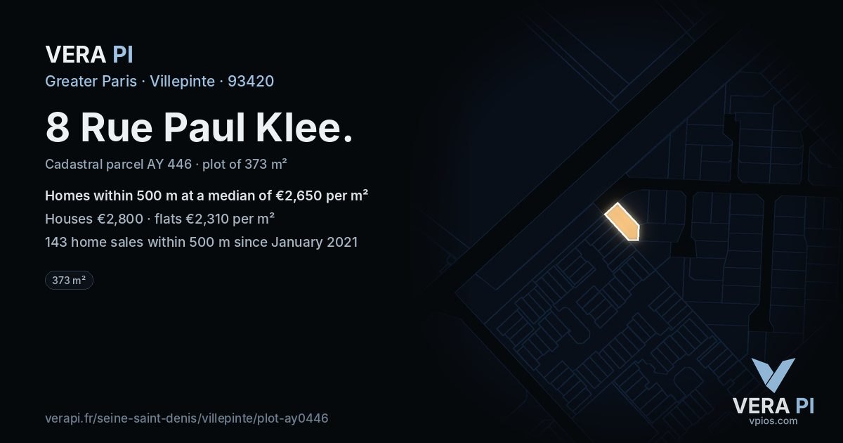 8 Rue Paul Klee, Villepinte at night – the plot lit, the parcels around coloured by the prices near them