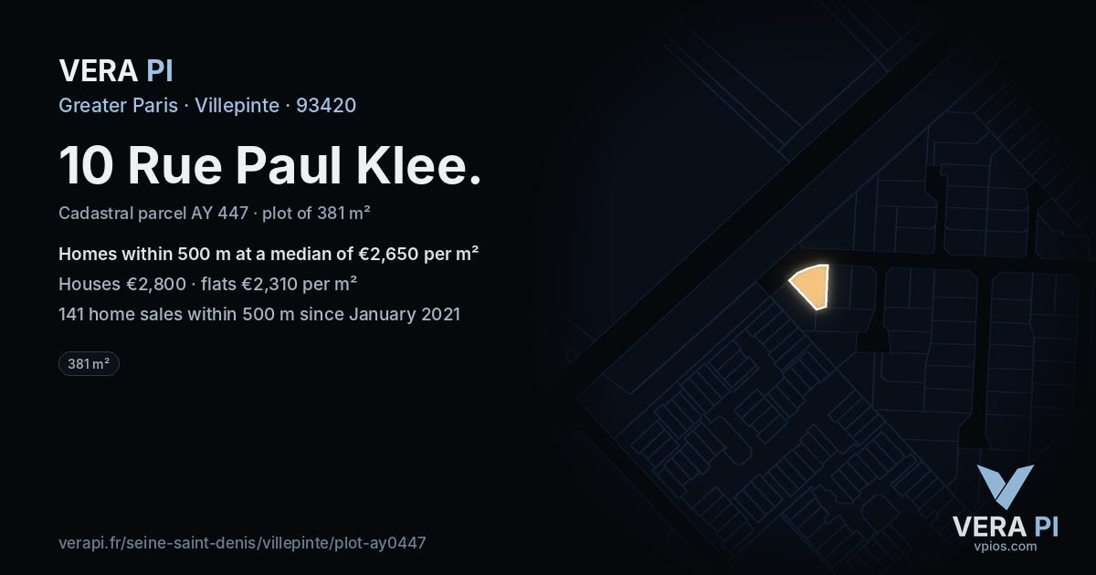 10 Rue Paul Klee, Villepinte at night – the plot lit, the parcels around coloured by the prices near them