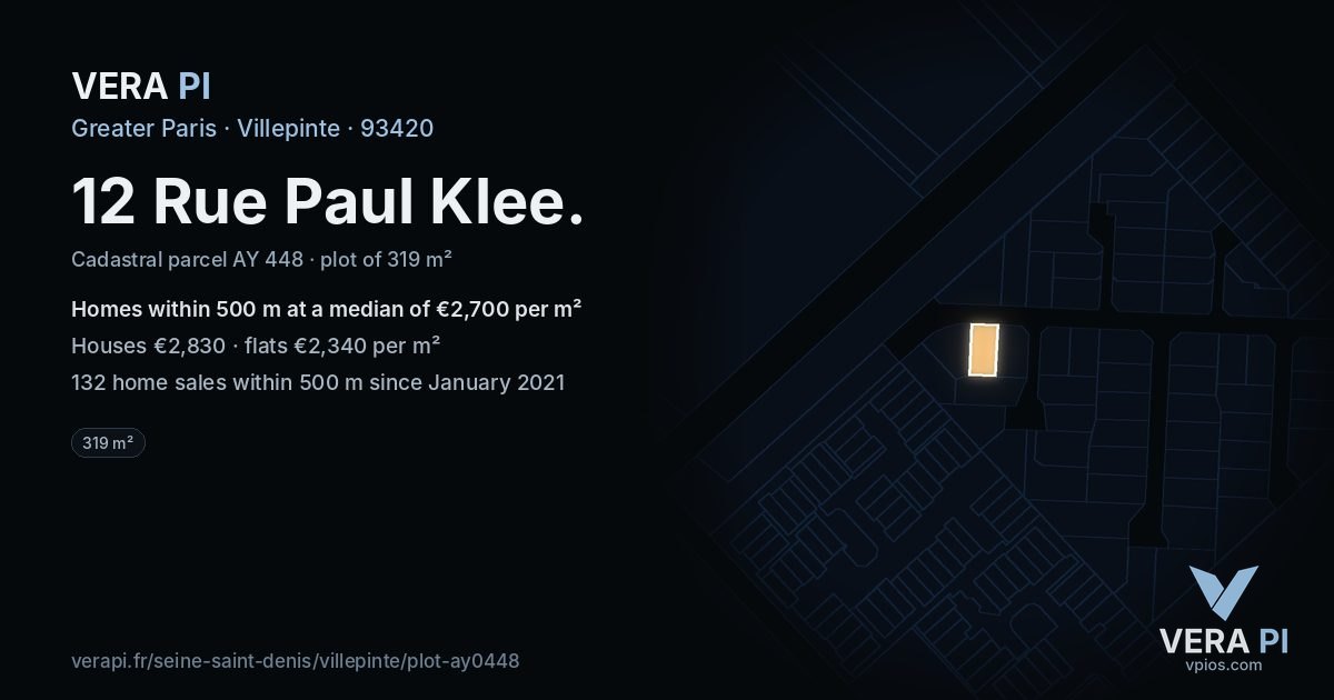 12 Rue Paul Klee, Villepinte at night – the plot lit, the parcels around coloured by the prices near them