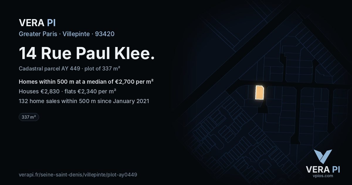 14 Rue Paul Klee, Villepinte at night – the plot lit, the parcels around coloured by the prices near them