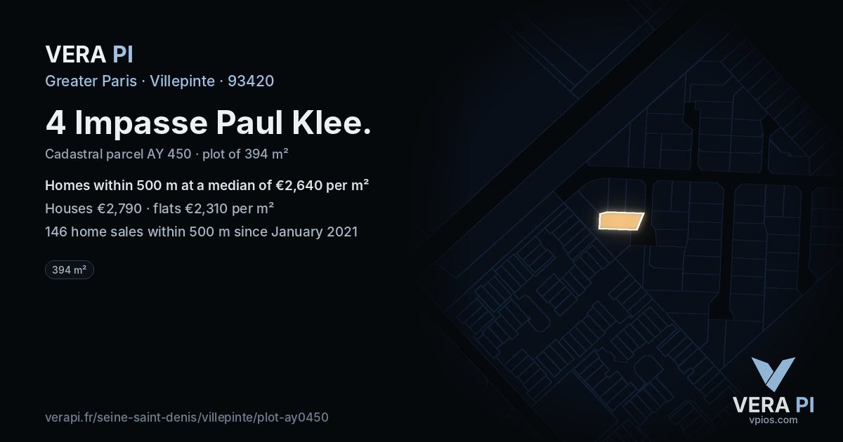 4 Impasse Paul Klee, Villepinte at night – the plot lit, the parcels around coloured by the prices near them
