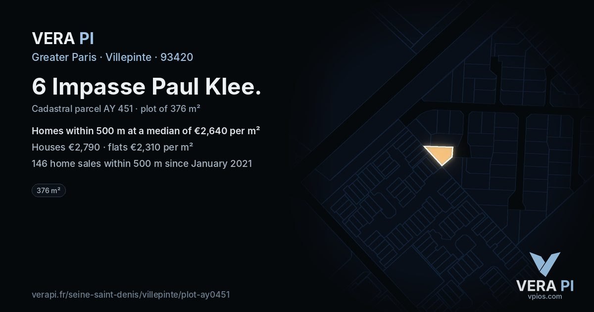 6 Impasse Paul Klee, Villepinte at night – the plot lit, the parcels around coloured by the prices near them