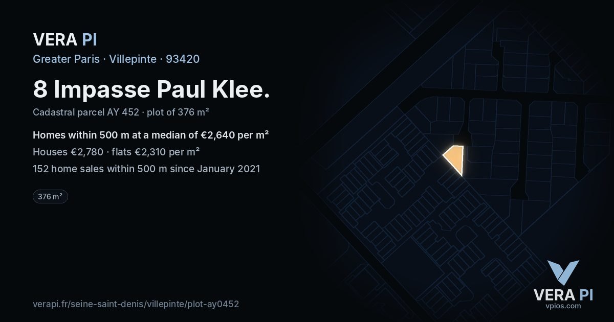 8 Impasse Paul Klee, Villepinte at night – the plot lit, the parcels around coloured by the prices near them