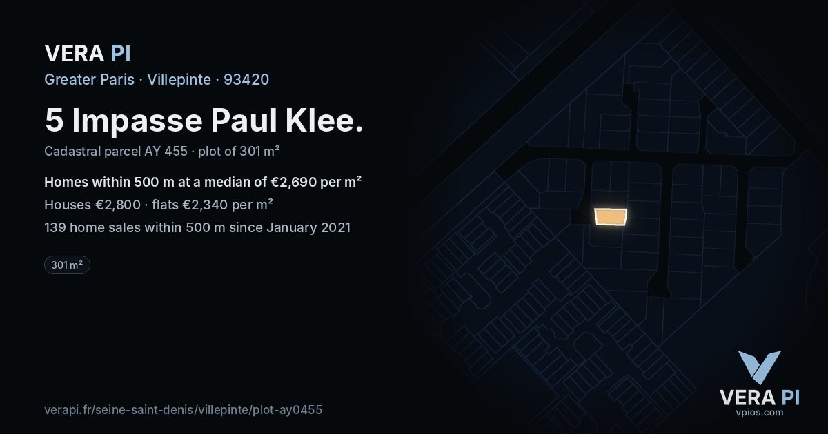 5 Impasse Paul Klee, Villepinte at night – the plot lit, the parcels around coloured by the prices near them