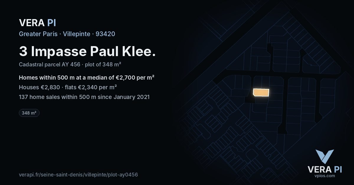 3 Impasse Paul Klee, Villepinte at night – the plot lit, the parcels around coloured by the prices near them