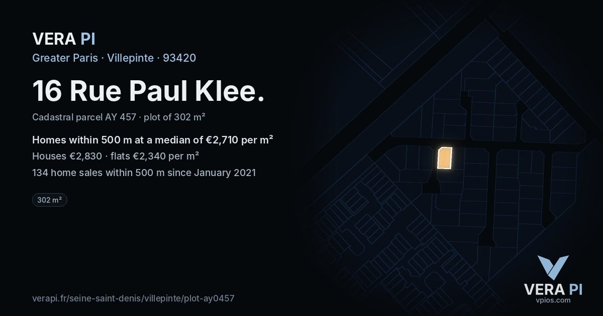 16 Rue Paul Klee, Villepinte at night – the plot lit, the parcels around coloured by the prices near them