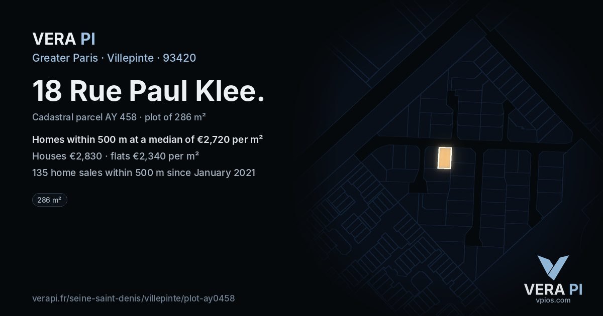 18 Rue Paul Klee, Villepinte at night – the plot lit, the parcels around coloured by the prices near them