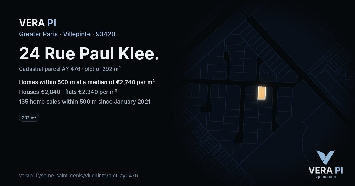 24 Rue Paul Klee, Villepinte at night – the plot lit, the parcels around coloured by the prices near them