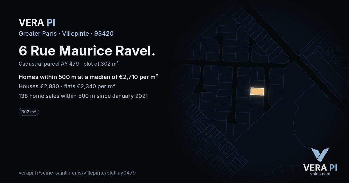 6 Rue Maurice Ravel, Villepinte at night – the plot lit, the parcels around coloured by the prices near them