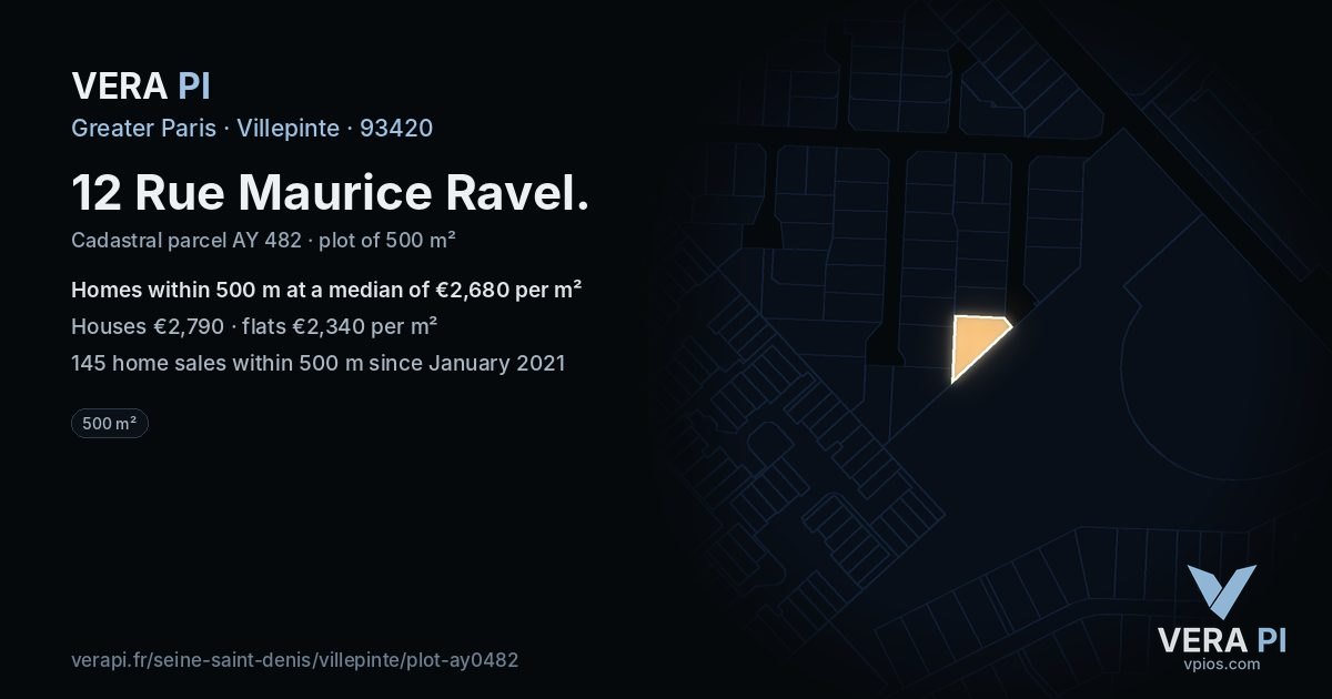 12 Rue Maurice Ravel, Villepinte at night – the plot lit, the parcels around coloured by the prices near them