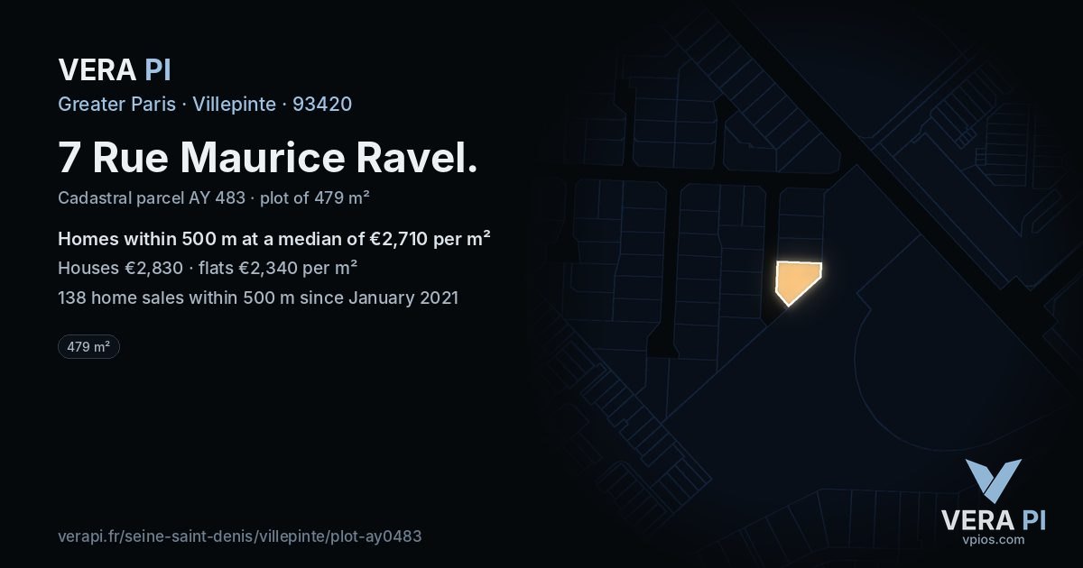 7 Rue Maurice Ravel, Villepinte at night – the plot lit, the parcels around coloured by the prices near them