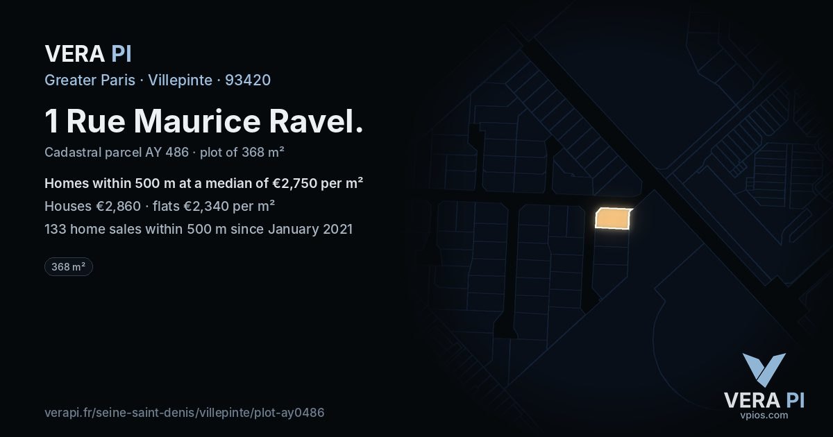 1 Rue Maurice Ravel, Villepinte at night – the plot lit, the parcels around coloured by the prices near them