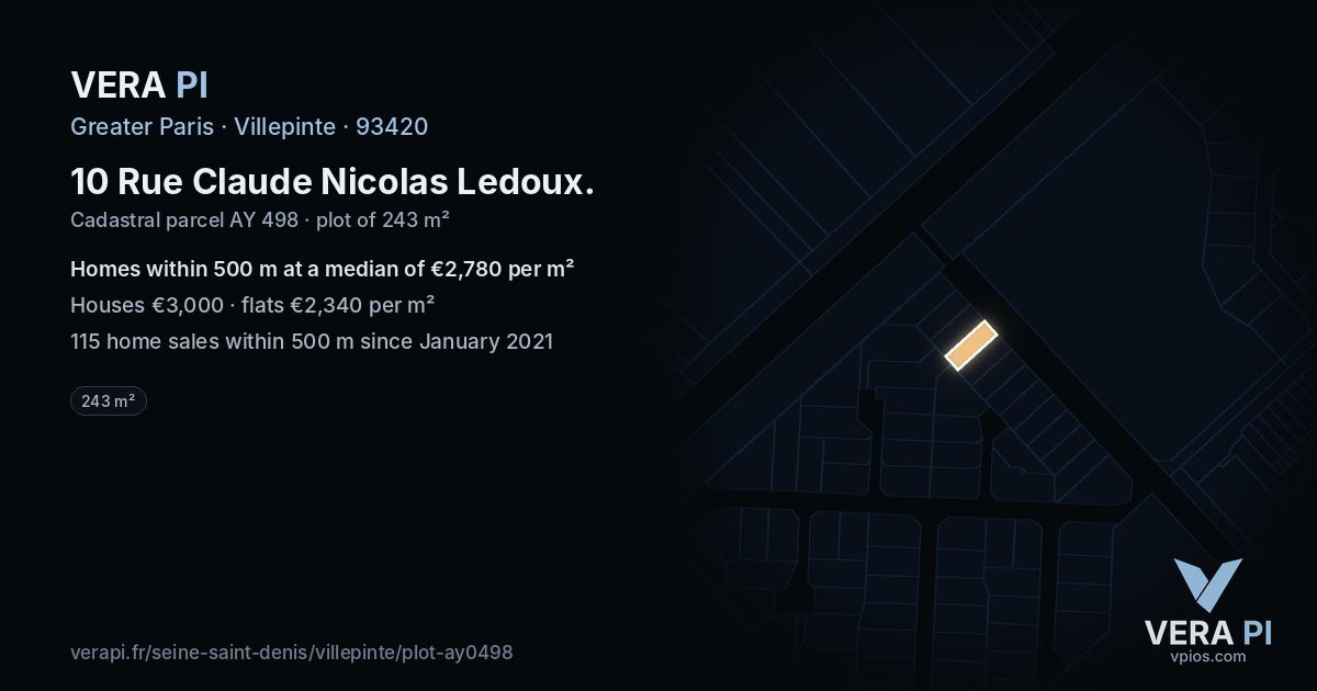 10 Rue Claude Nicolas Ledoux, Villepinte at night – the plot lit, the parcels around coloured by the prices near them