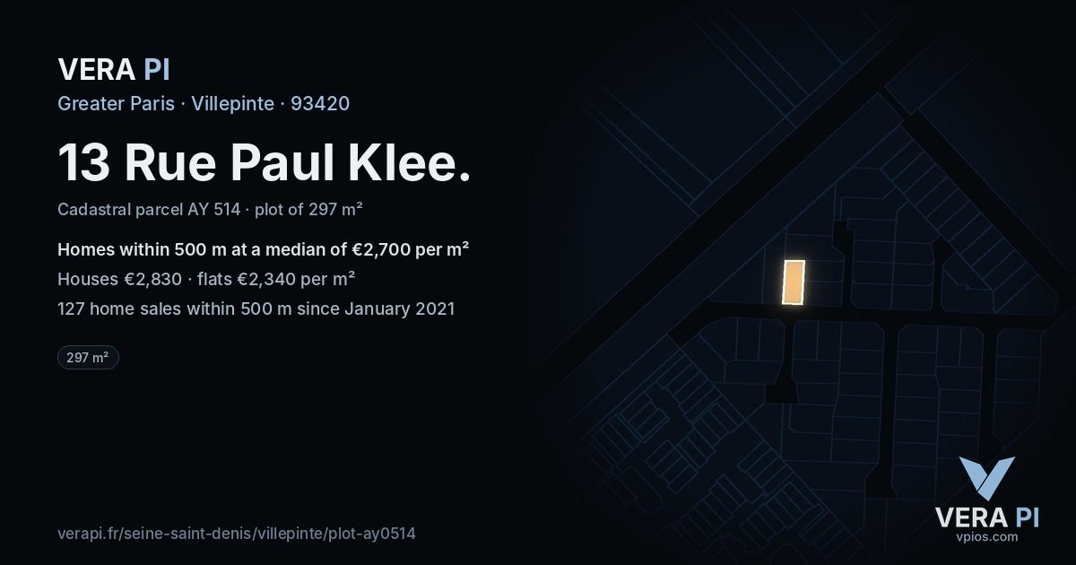 13 Rue Paul Klee, Villepinte at night – the plot lit, the parcels around coloured by the prices near them
