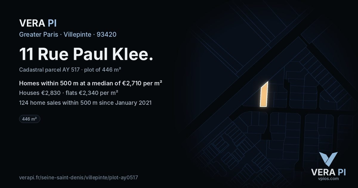 11 Rue Paul Klee, Villepinte at night – the plot lit, the parcels around coloured by the prices near them