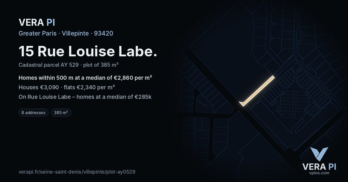 15 Rue Louise Labe, Villepinte at night – the plot lit, the parcels around coloured by the prices near them