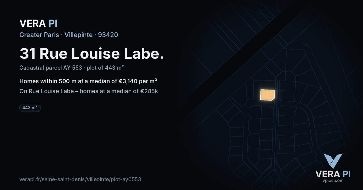 31 Rue Louise Labe, Villepinte at night – the plot lit, the parcels around coloured by the prices near them