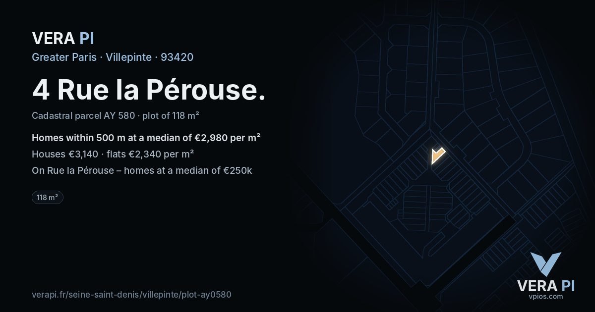 4 Rue la Pérouse, Villepinte at night – the plot lit, the parcels around coloured by the prices near them
