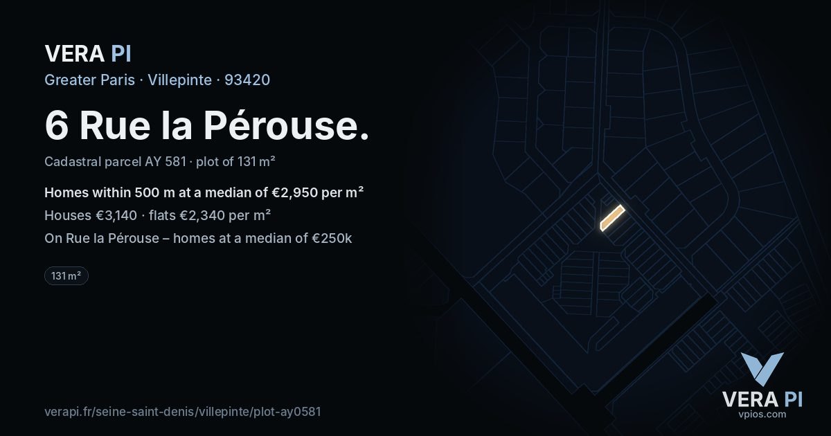 6 Rue la Pérouse, Villepinte at night – the plot lit, the parcels around coloured by the prices near them